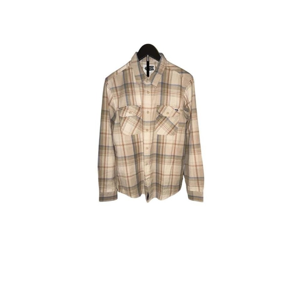 NWT Salty Crew Plaid Long Sleeve Button‎ Up Shirt Mens Tan Blue Orange SZ S